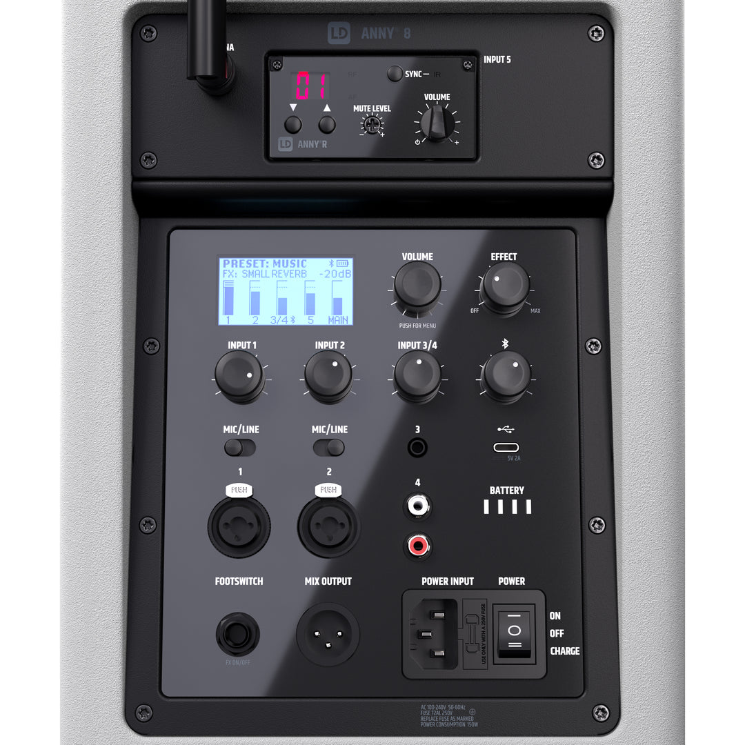 LD Systems ANNY® 8 HHD B8 W - Altavoz PA portátil a batería con Bluetooth® con mixer y 1x micrófono inalámbrico de mano, blanco puro