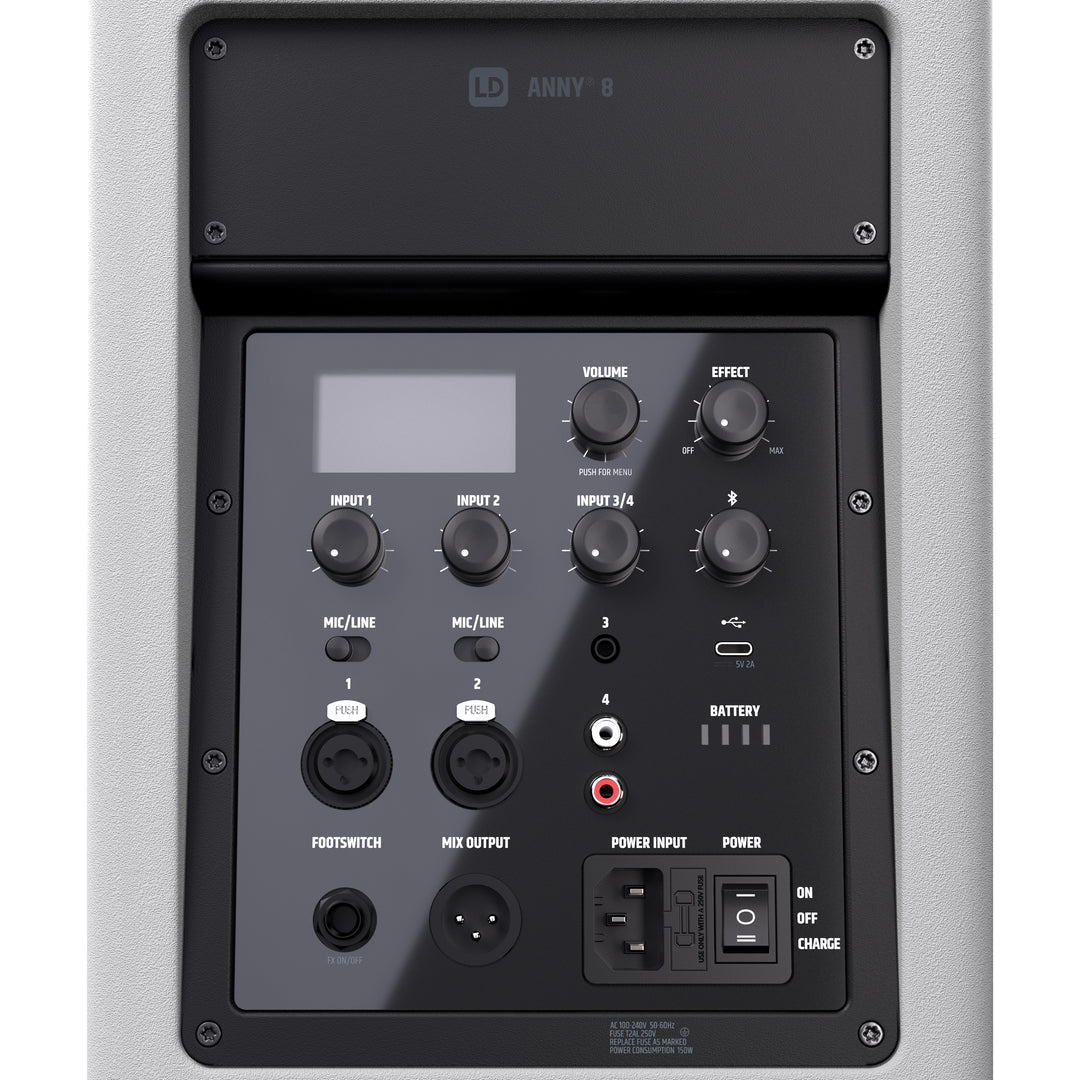 LD Systems ANNY® 8 W - Altavoz PA Bluetooth® portátil con batería con mixer, blanco puro