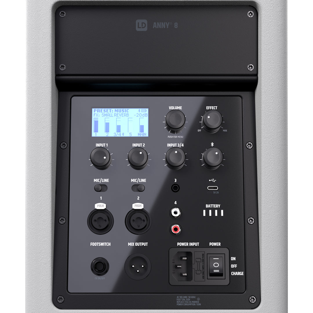 LD Systems ANNY® 8 W - Altavoz PA Bluetooth® portátil con batería con mixer, blanco puro