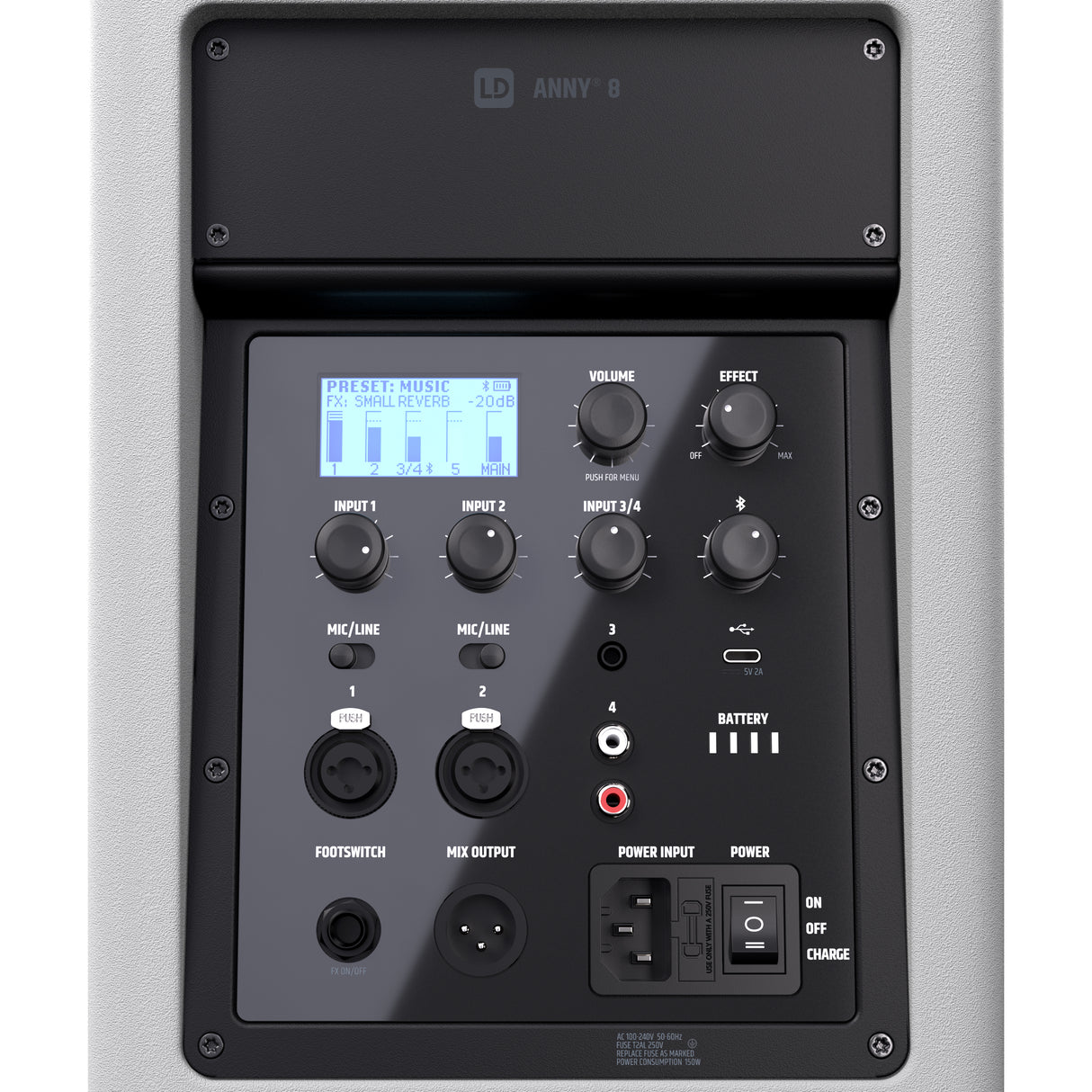 LD Systems ANNY® 8 W - Altavoz PA Bluetooth® portátil con batería con mixer, blanco puro