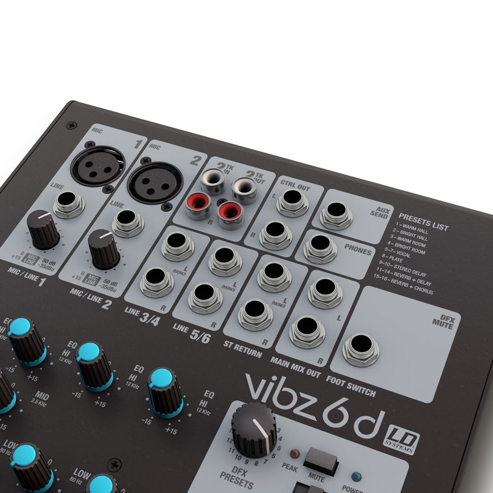 LD Systems VIBZ 6 D - Consola de mezcla de 6 canales con DFX
