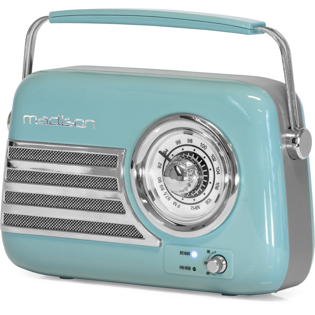 Madison Retro Radio con Bluetooth y FM (Azul)