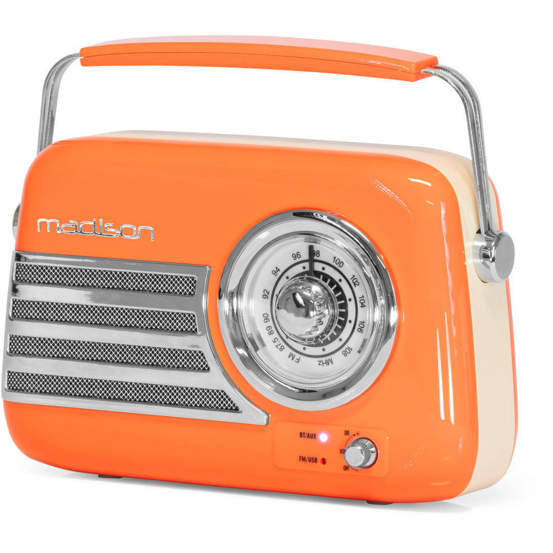Madison Retro Radio con Bluetooth y FM (Naranja)