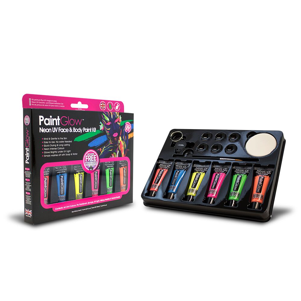 Neon UV face and body paint set