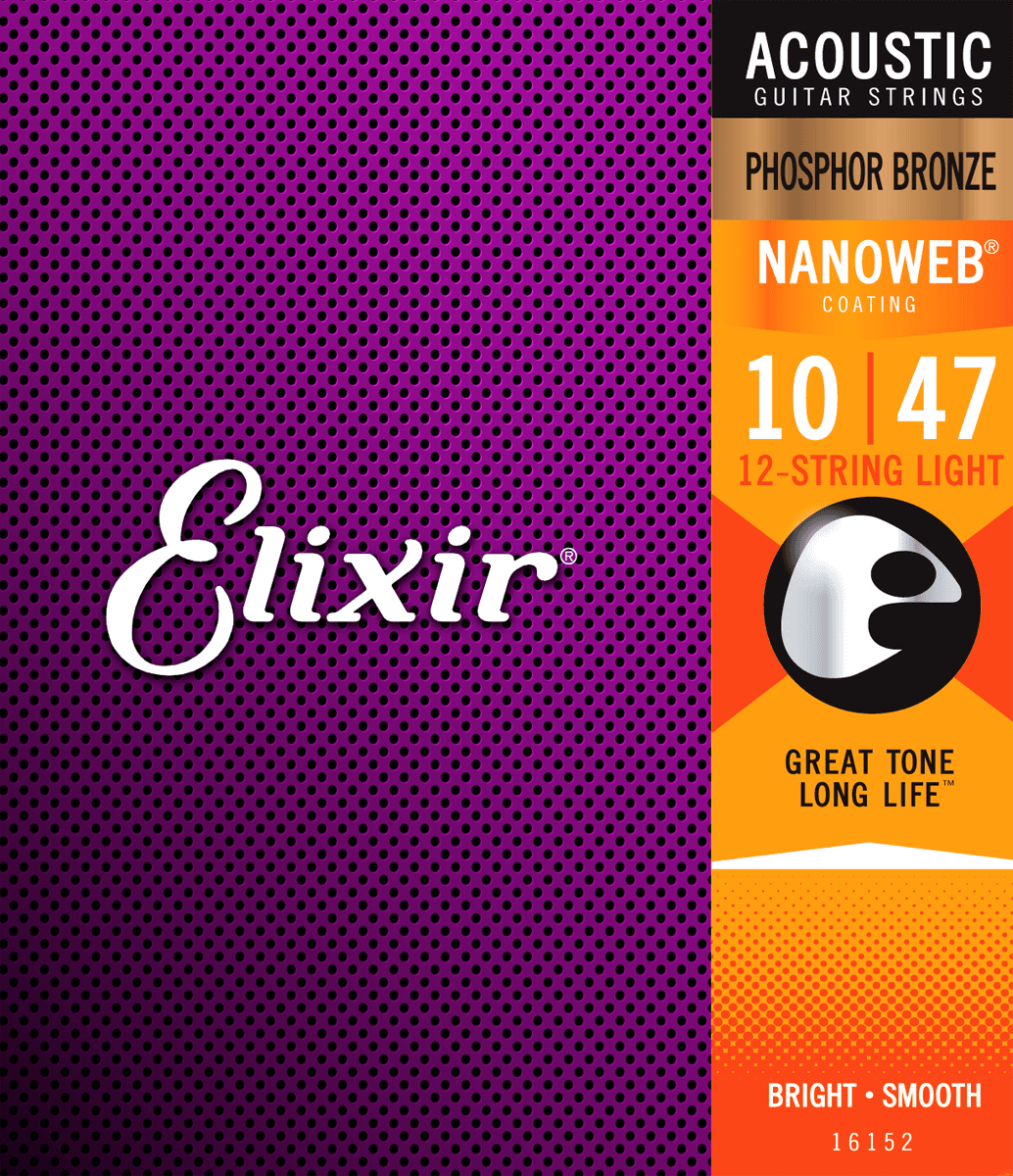 Elixir Nanoweb Phosphor Bronze Cuerdas de Guitarra (12-String, 10-47)
