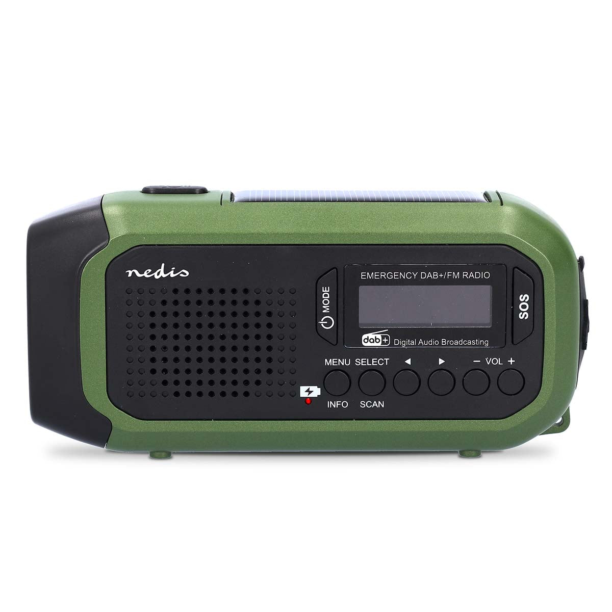 Portable emergency radio with hand crank
