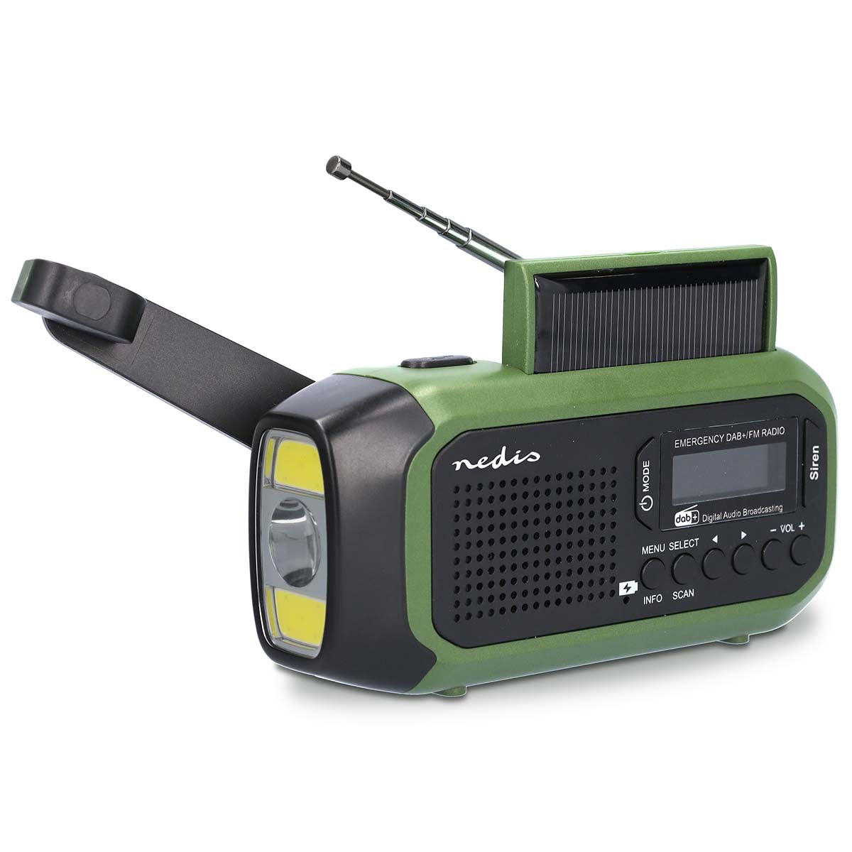 Portable emergency radio with hand crank