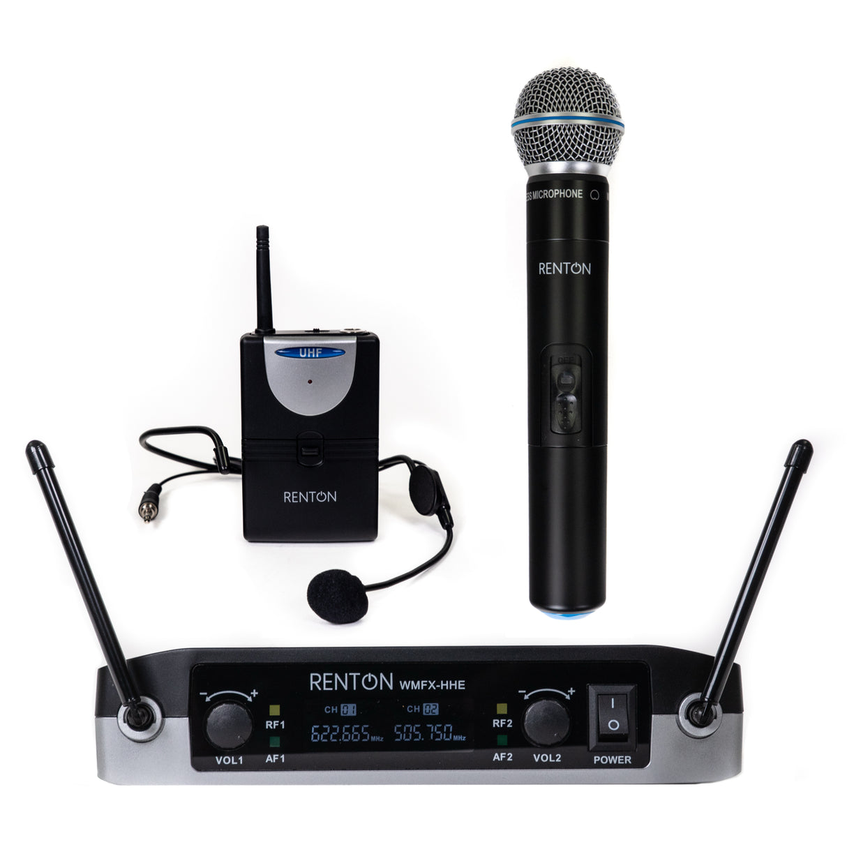 Renton Wireless handheld microphone + bodypack + black headset microphone