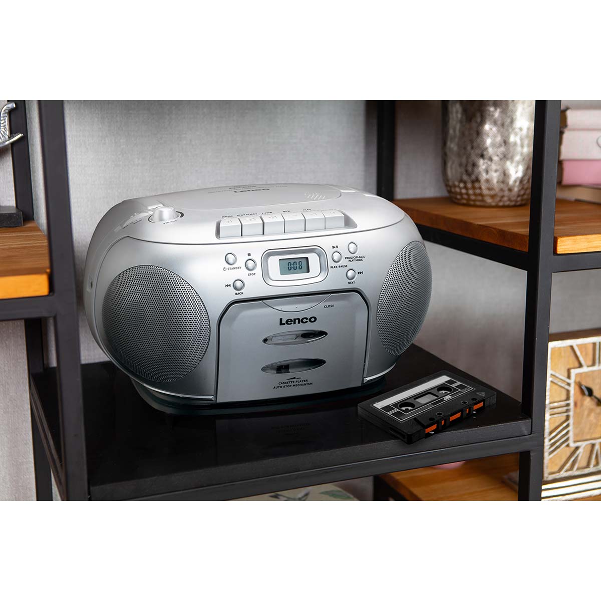 Transportabel FM/CD og kasetteafspiller, Sølv