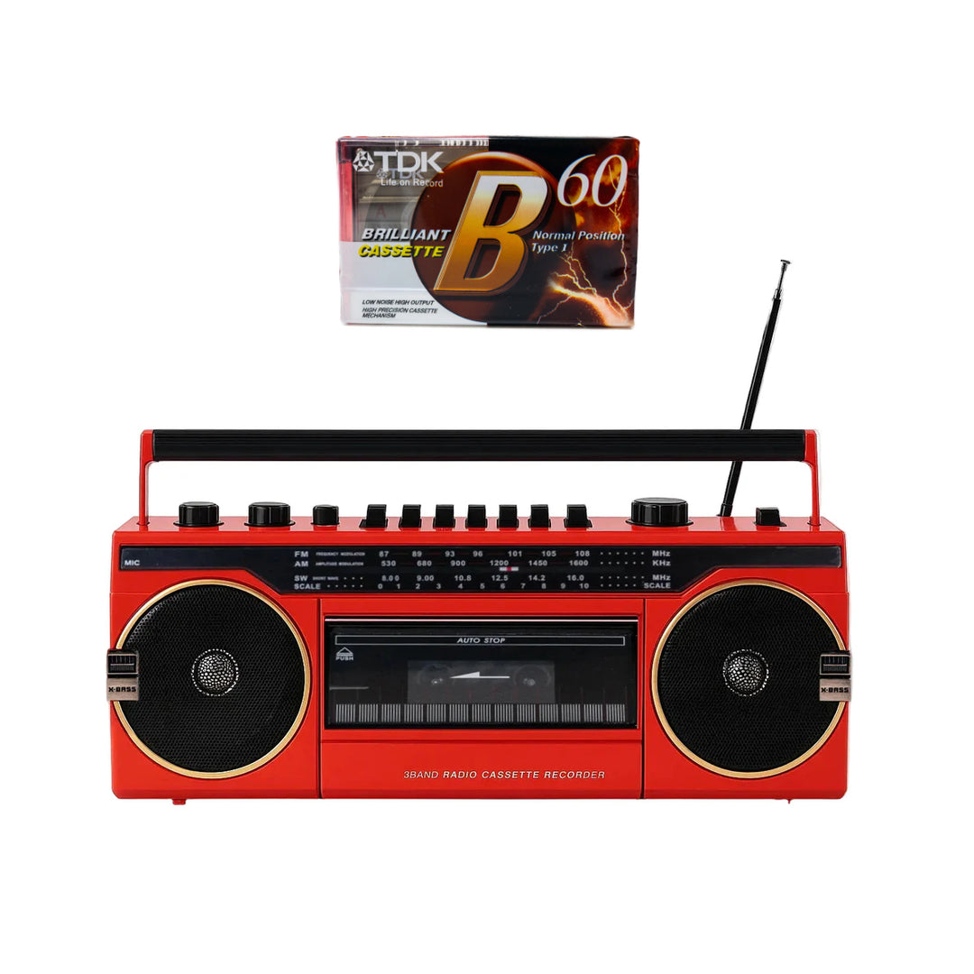 Studio 57 - Reproductor de casetes con FM y Bluetooth, Rojo + Cinta de casete