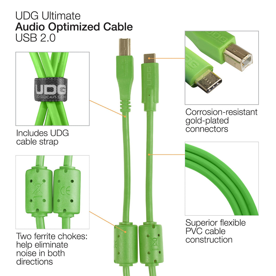 UDG Ultimate Audio Cable USB 2.0 C-B Verde Recto 1,5m