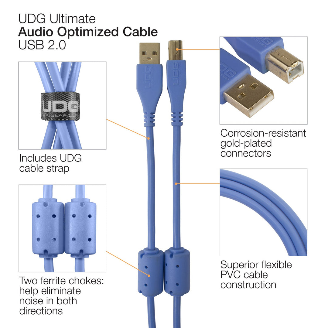 UDG Ultimate Audio Cable USB 2.0 A-B Azul Acodado 1m
