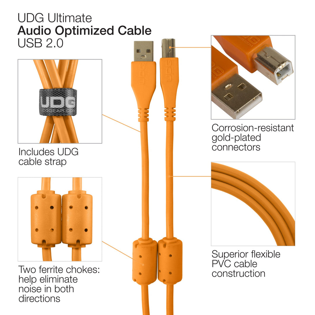 UDG Ultimate Audio Cable USB 2.0 A-B Naranja Acodado 1m