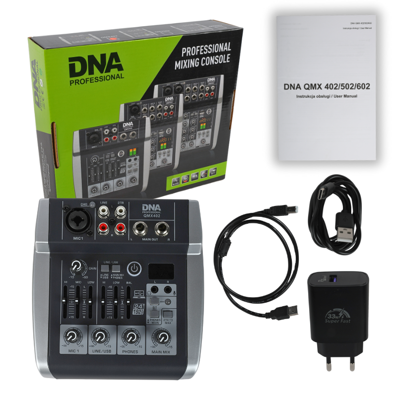 DNA QMX402 mezclador de sonido de 3 canales y Bluetooth