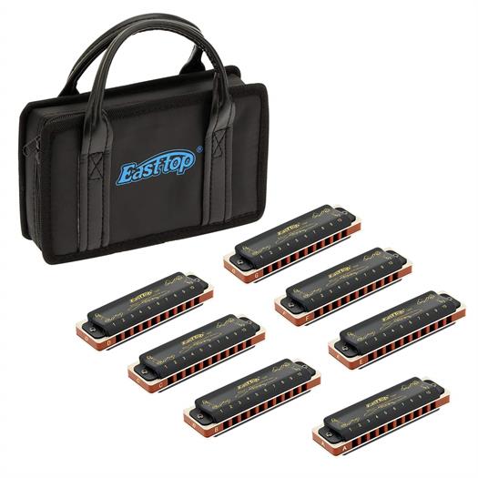 Armónica de blues Easttop T008K - paquete de 7 unidades. Tonalidades: C, D, Eb, F, G, A, Bb