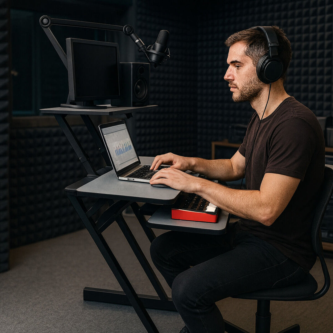 Mesa de estudio con estantes y extensión para keyboard (120 cm)