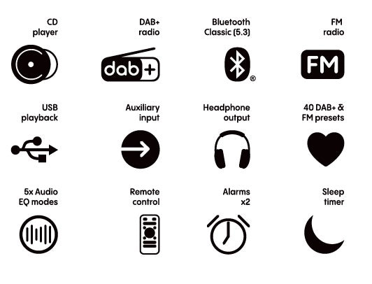 Pure Classic Sistema estéreo Mini Hi-Fi – DAB+, CD, Bluetooth, 40W, Madera de roble