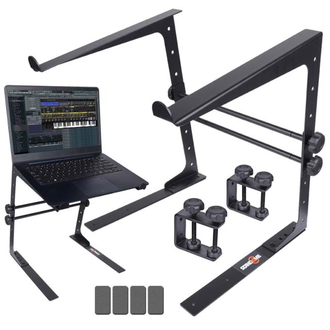 Soporte para portátil con herrajes de montaje – ajustable para 12–17", negro