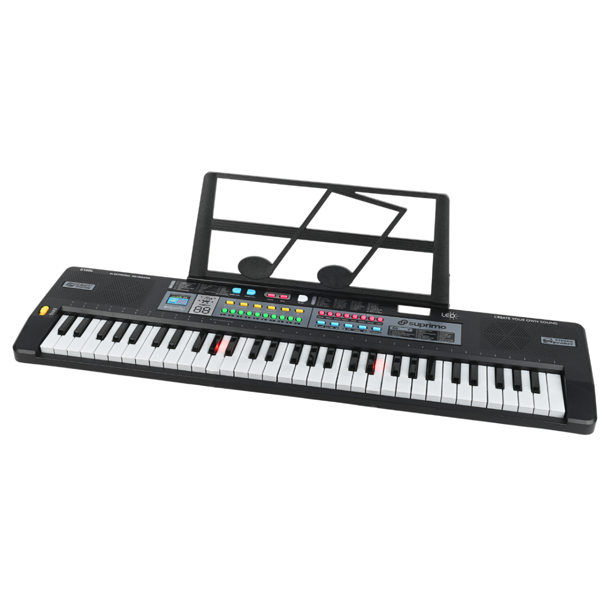 SUPRIMO 6109L Keyboard med Lysende Tangenter, Mikrofon og Nodestativ