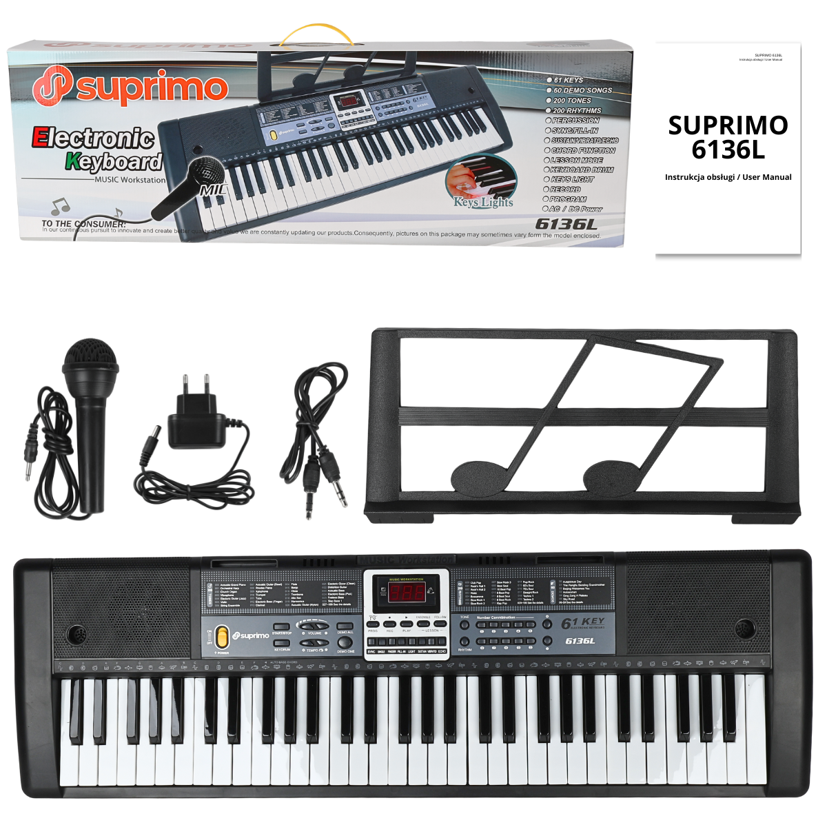 SUPRIMO 6136L keyboard med mikrofon