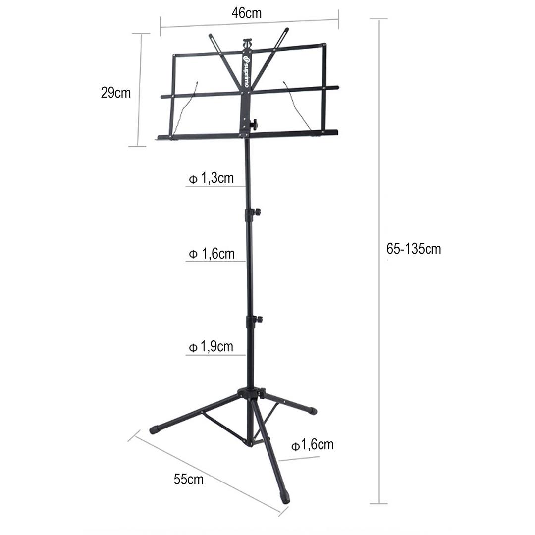Atril para partituras con bolsa – plegable y ajustable en altura 65–130 cm