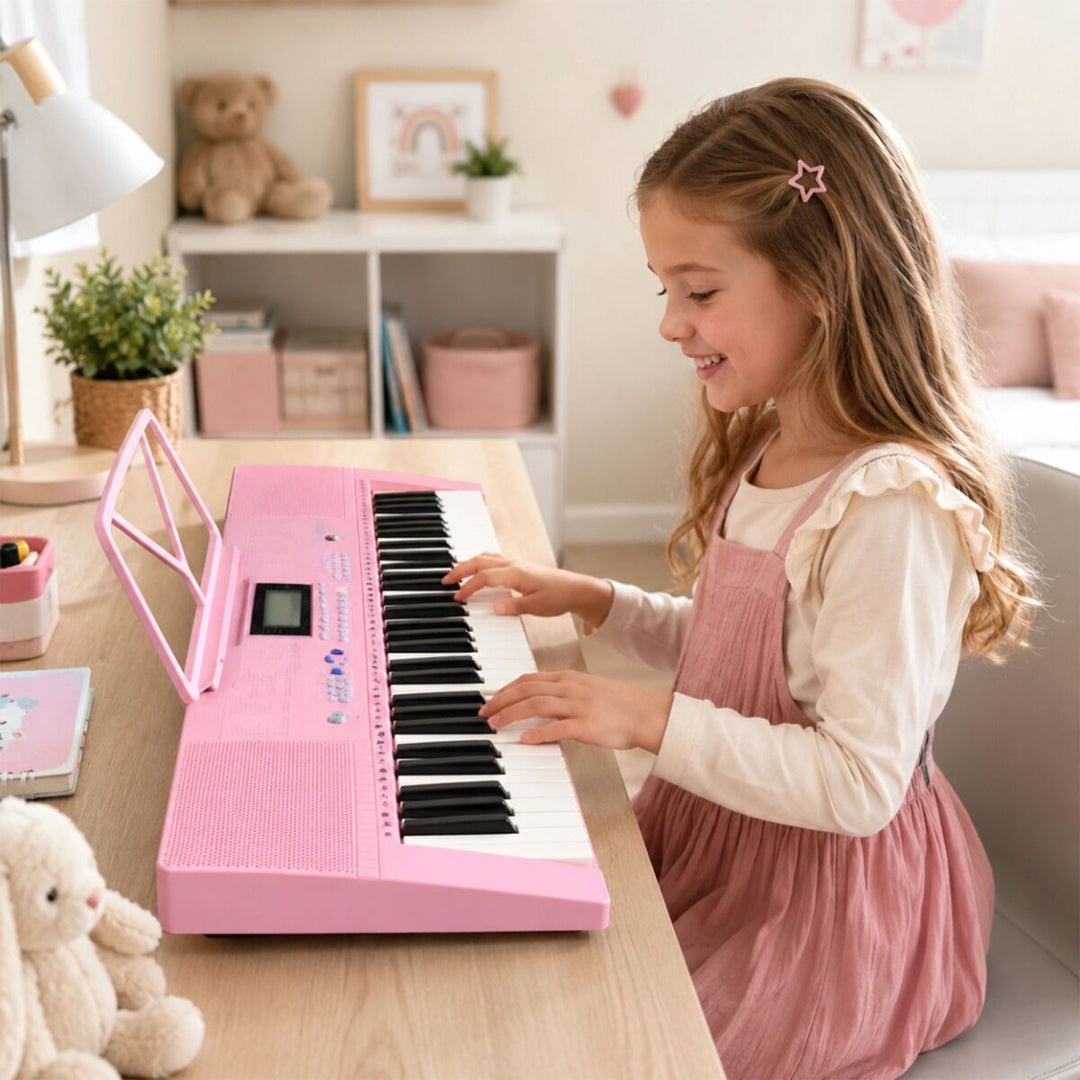 SUPRIMO Teclados 61 teclas Pink con Micrófonos y atril