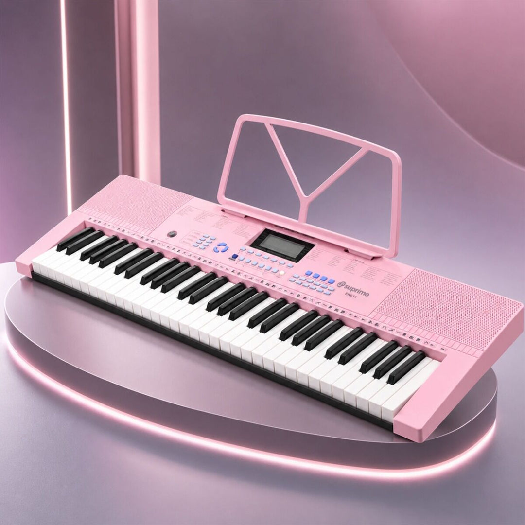 SUPRIMO Teclados 61 teclas Pink con Micrófonos y atril