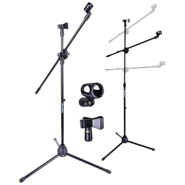 Soporte de micrófono M1 con brazo articulado para 2 micrófonos – Negro