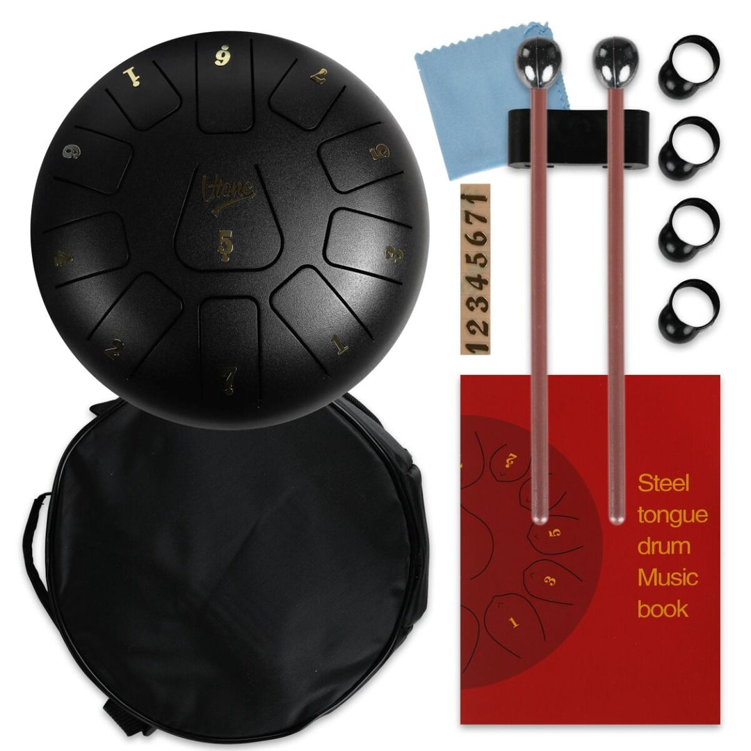Tambor de lengua 8" negro con accesorios incluidos (11 tonos)