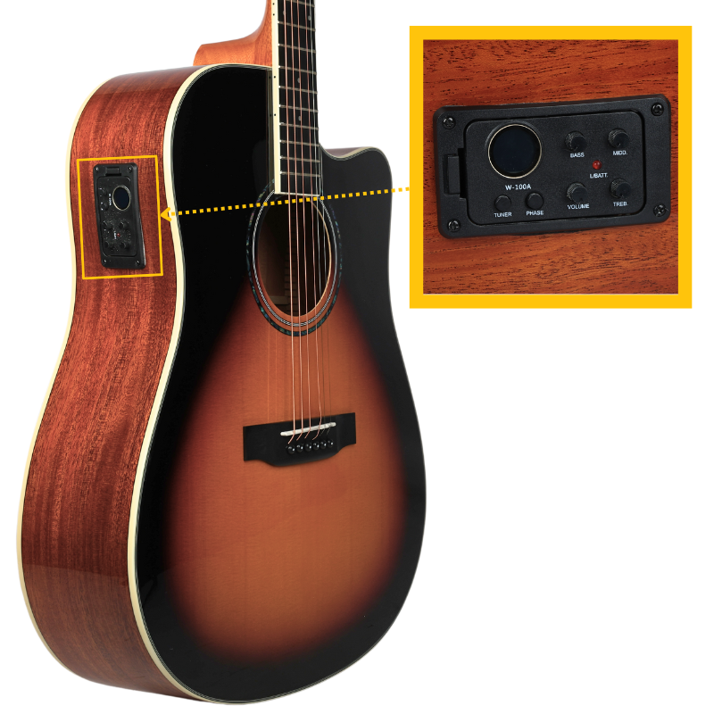 V-TONE VEAG1 CE VS guitarra electroacústica 4/4 dreadnought cutaway sunburst