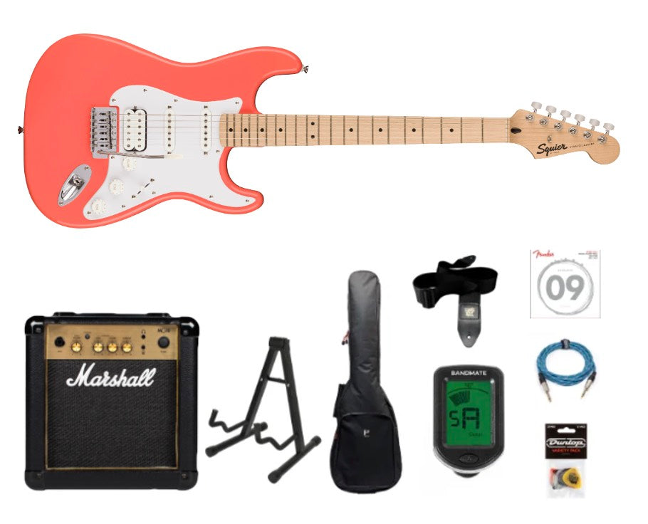 Fender Squier Sonic Stratocaster HSS Guitarra eléctrica Paquete de Inicio (Tahitian Coral)