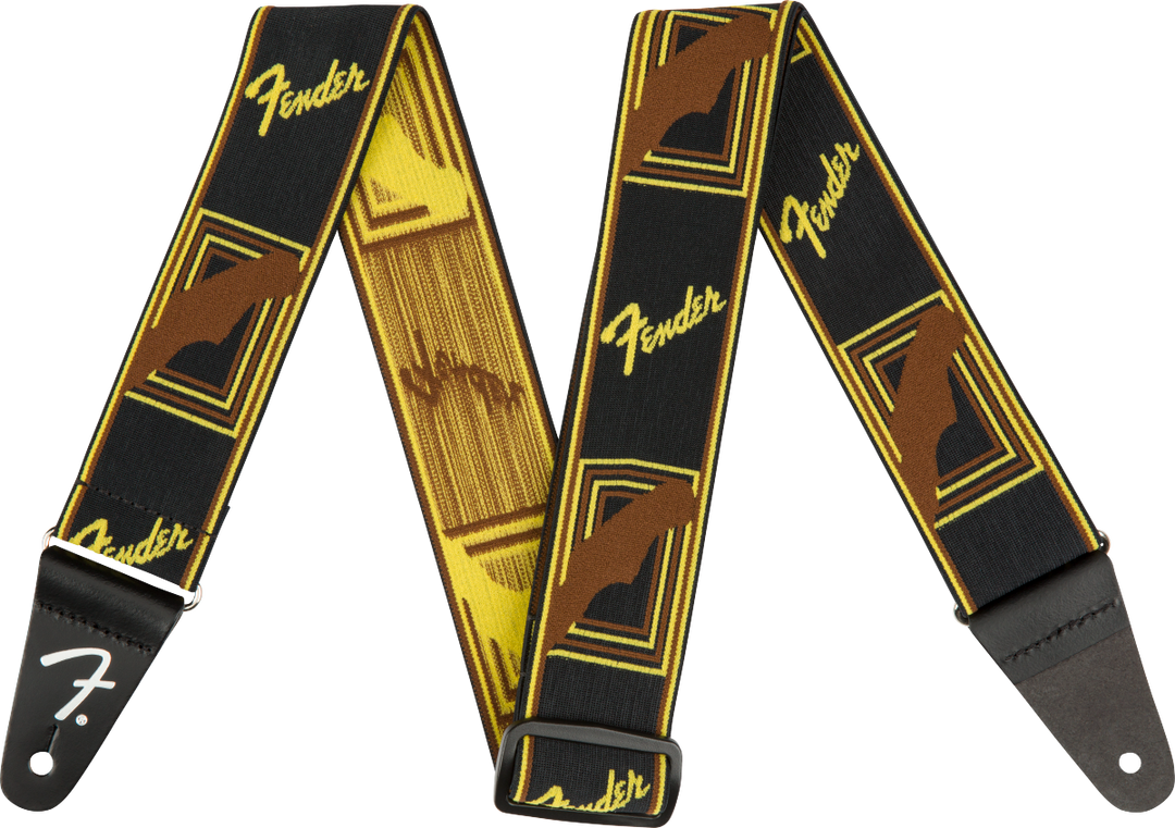 Fender Weighless Correa de Guitarra (Black/Yellow/Brown, 2")