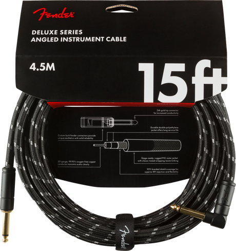 Fender Deluxe Cable de Guitarra Conector en Ángulo (Black Tweed, 4,5m)