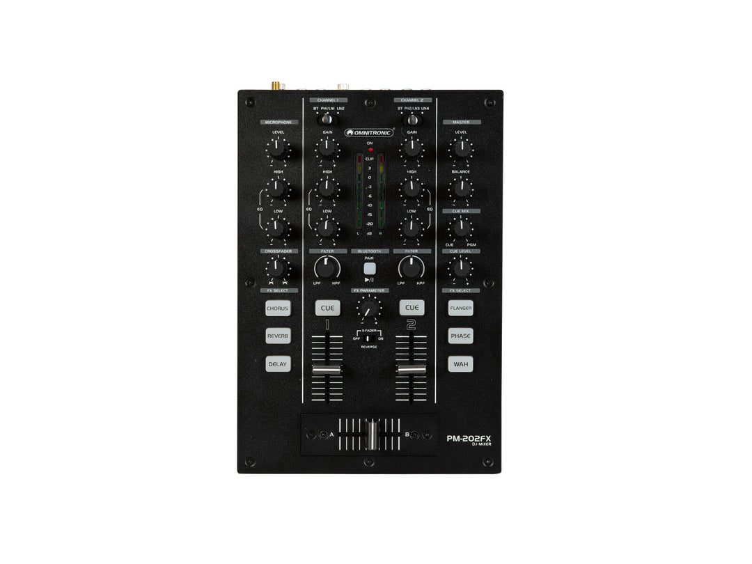OMNITRONIC PM-202FX mezclador de DJ de 2 canales con filtro, FX y Bluetooth