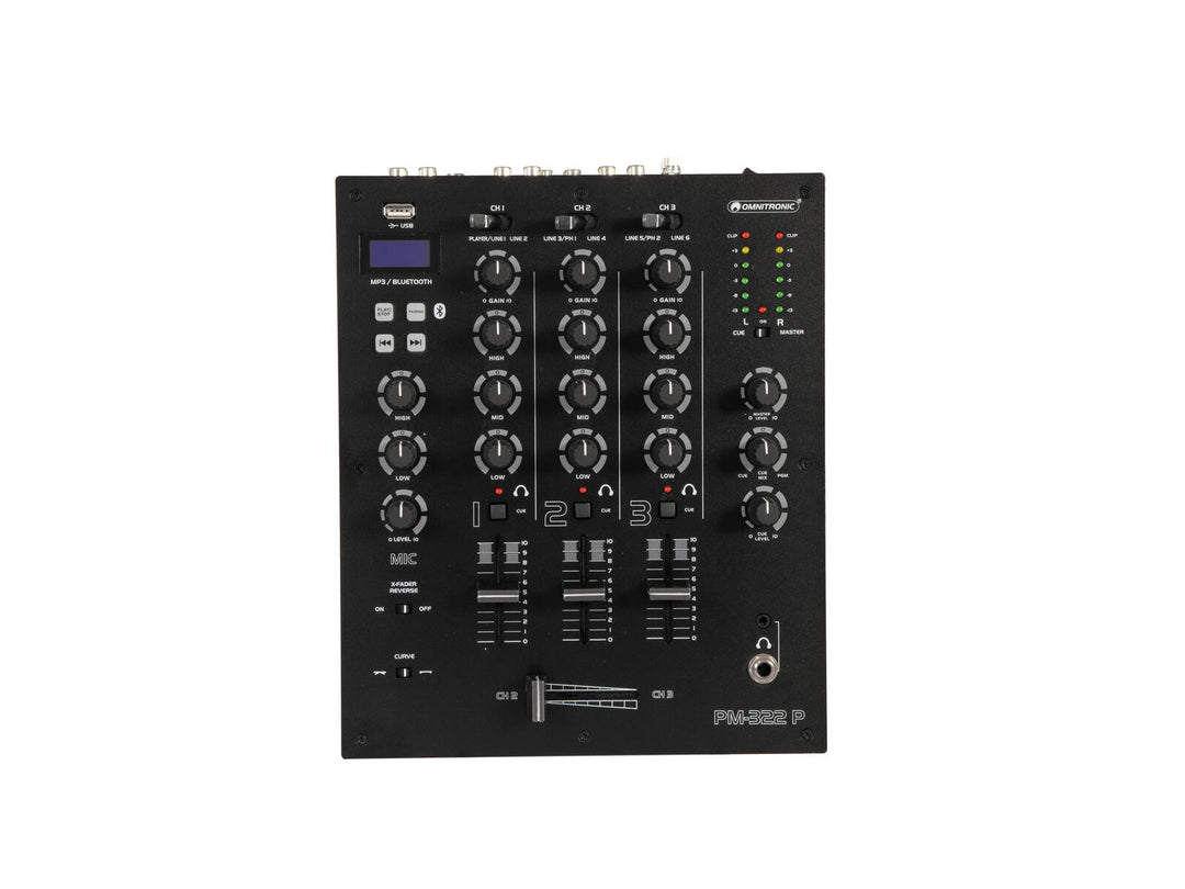 OMNITRONIC PM-322P mezclador DJ de 3 canales con Bluetooth & reproductor USB
