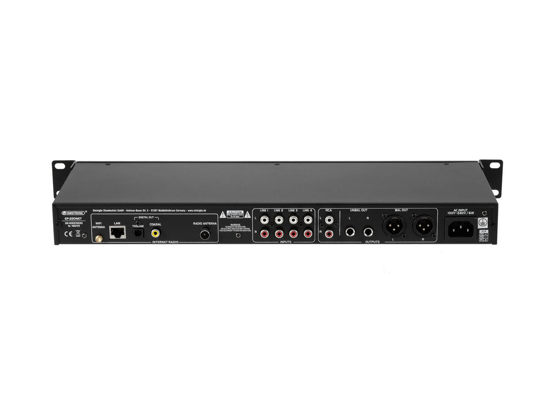 Preamplificador OMNITRONIC EP-220NET con radio por Internet, DAB+ y Bluetooth