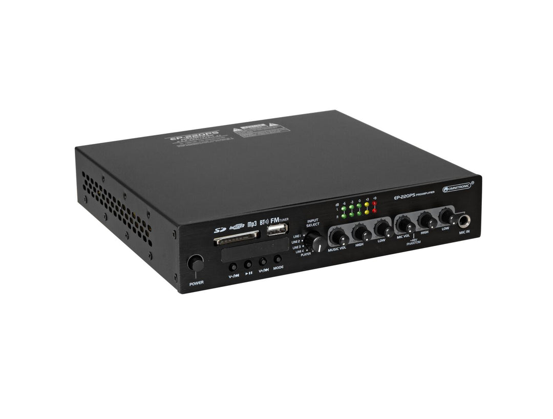 OMNITRONIC EP-220PS Preamplificador con reproductor MP3, Bluetooth y radio FM 9.5"