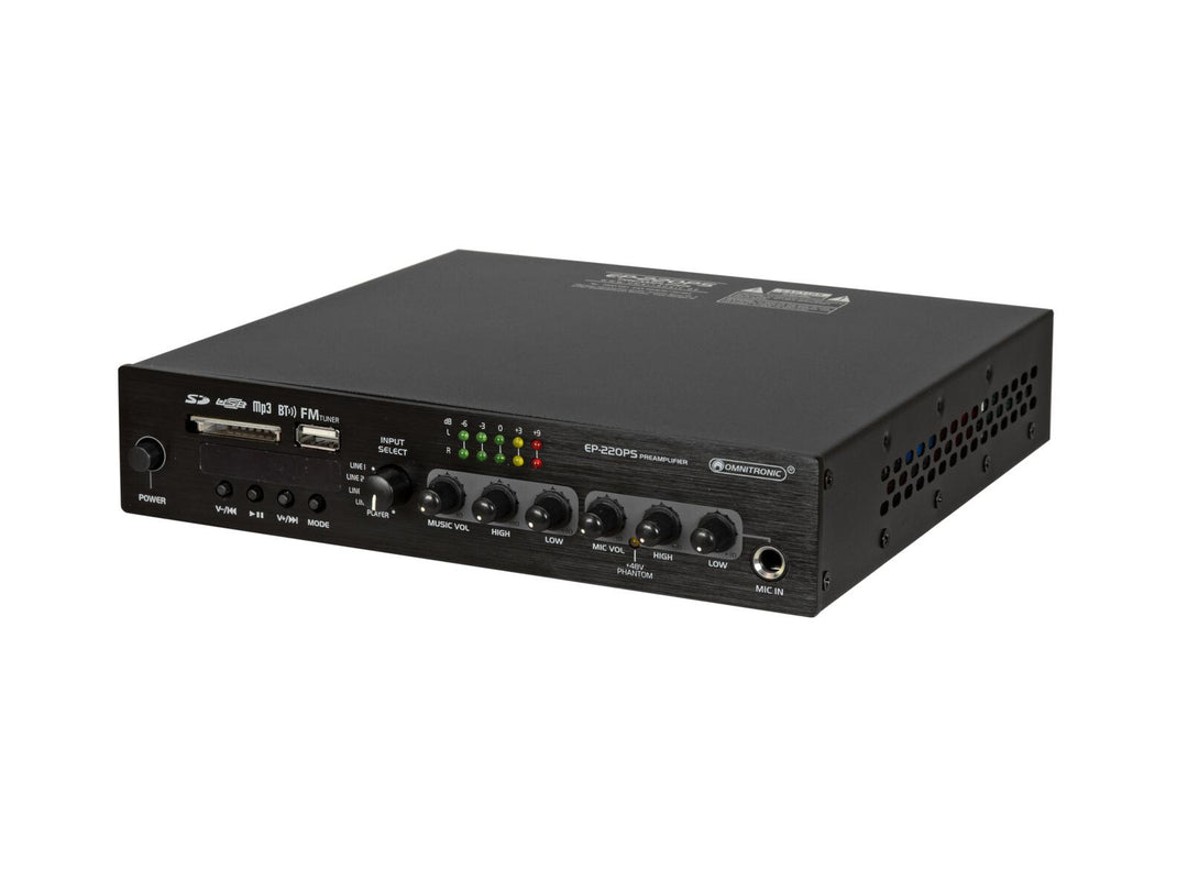 OMNITRONIC EP-220PS Preamplificador con reproductor MP3, Bluetooth y radio FM 9.5"