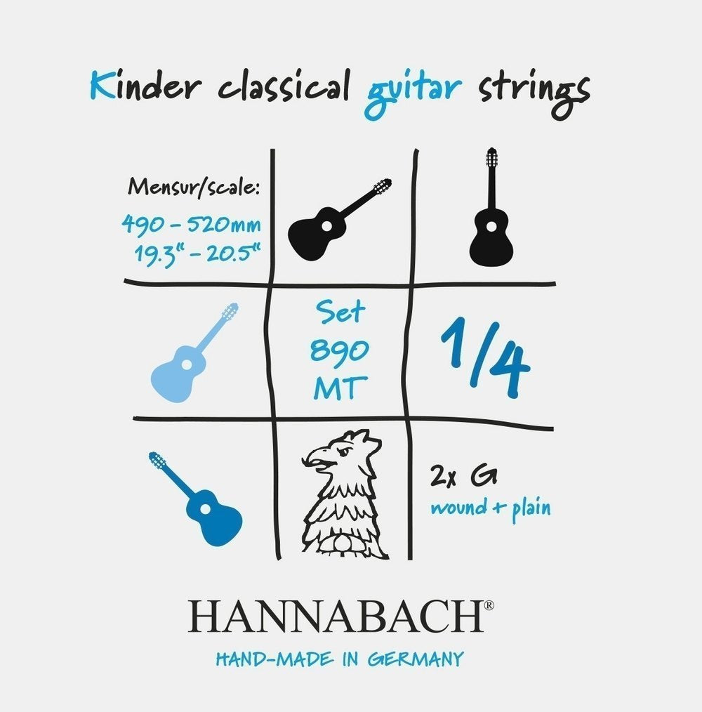 Hannabach 890 1/4 G3 cuerda entorchada para guitarra para niños, tensión medium