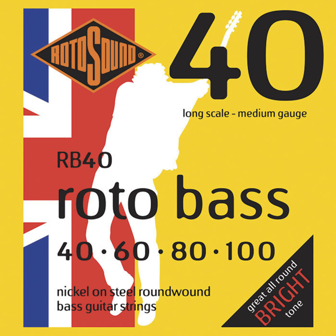 Rotosound Cuerdas de E-Bass Roto Bass - Juego de 4 cuerdas de níquel medium 40-100 (RB40)