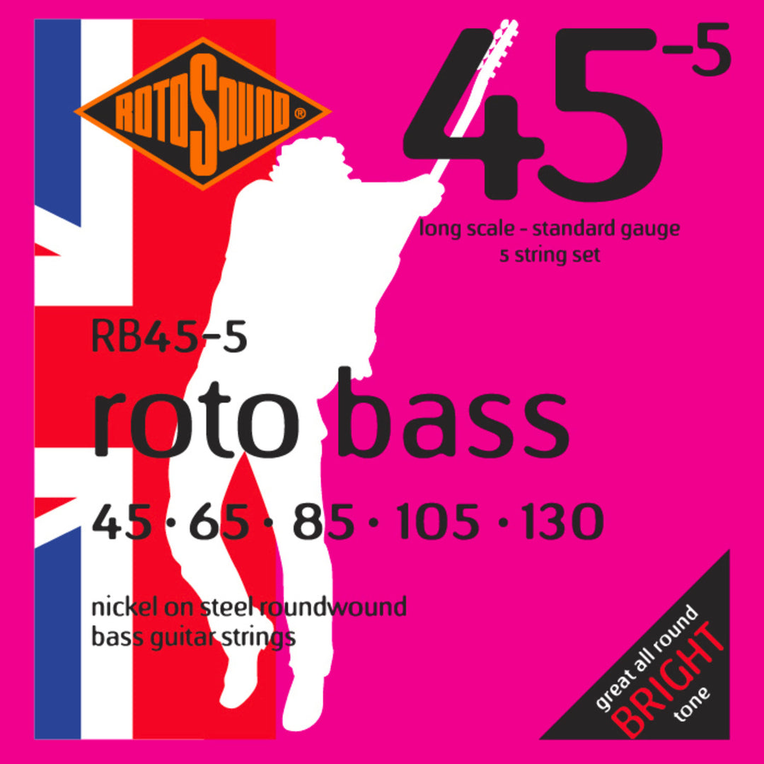 Cuerdas para bajo eléctrico Rotosound Roto Bass - Juego de 5 cuerdas de níquel Standard 45-130 (RB45-5)