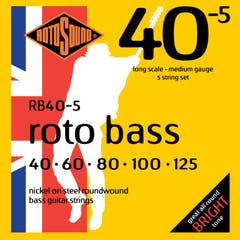 Rotosound Cuerdas para bajo eléctrico Roto Bass - Conjunto de 5 cuerdas Nickel Standard 40-125 (RB40-5)