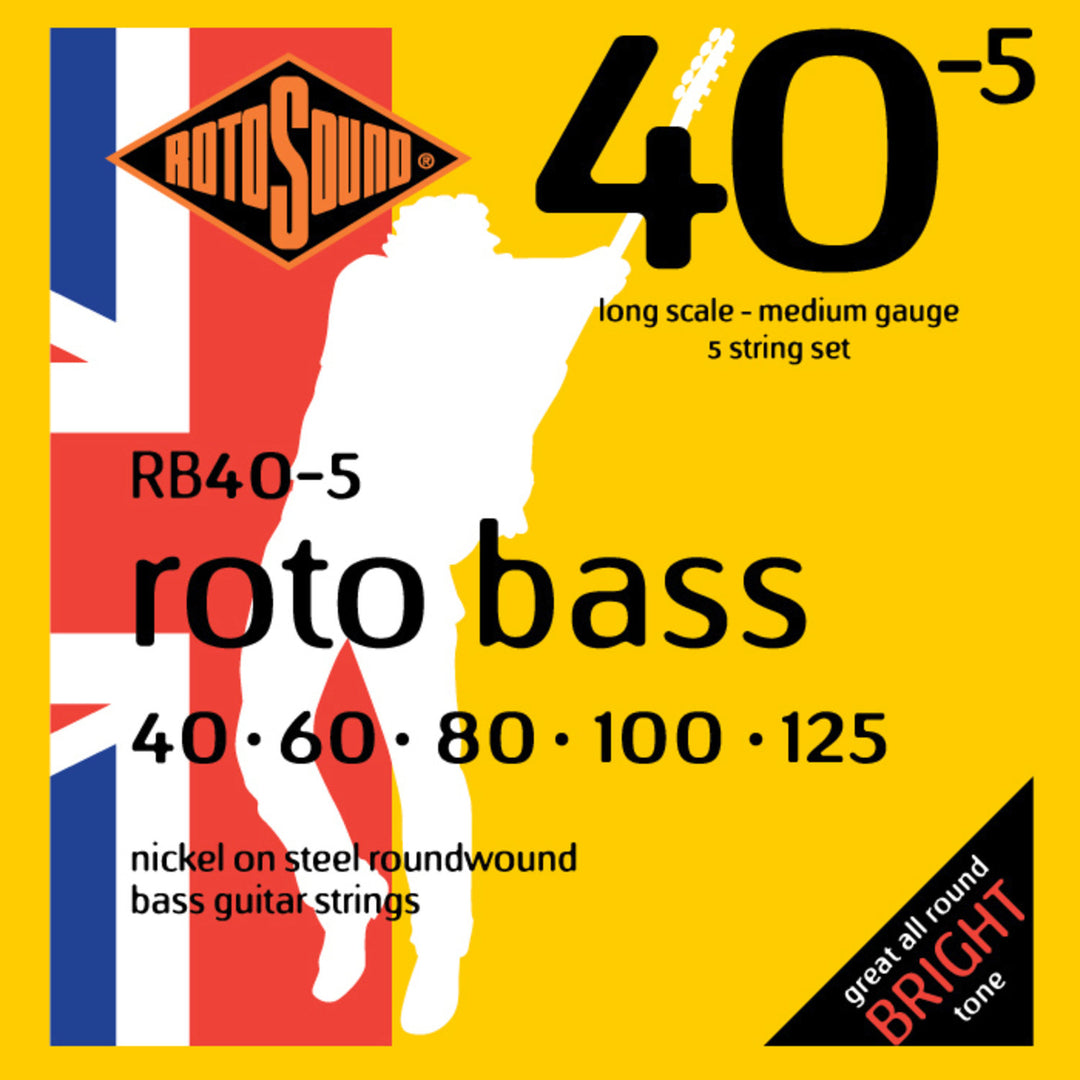 Rotosound Cuerdas para bajo eléctrico Roto Bass - Conjunto de 5 cuerdas Nickel Standard 40-125 (RB40-5)