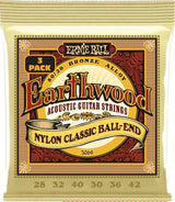 Ernie Ball 3069 Folk Nylon transparente y dorado cuerdas con bola en el extremo 3-P
