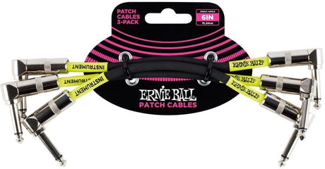 Cable de parche Ernie Ball EB-6050 Black 15 cm, paquete de 3
