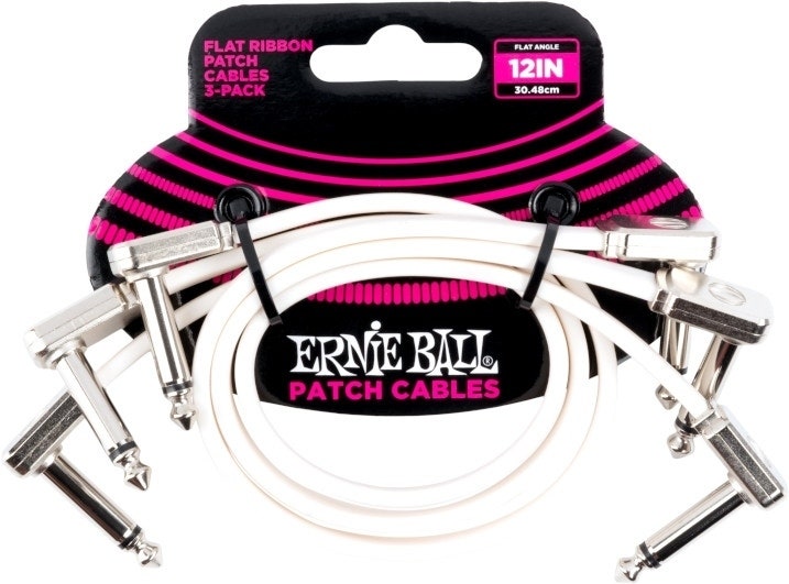 Ernie Ball EB-6386, cable patch plano White 30cm, paquete de 3