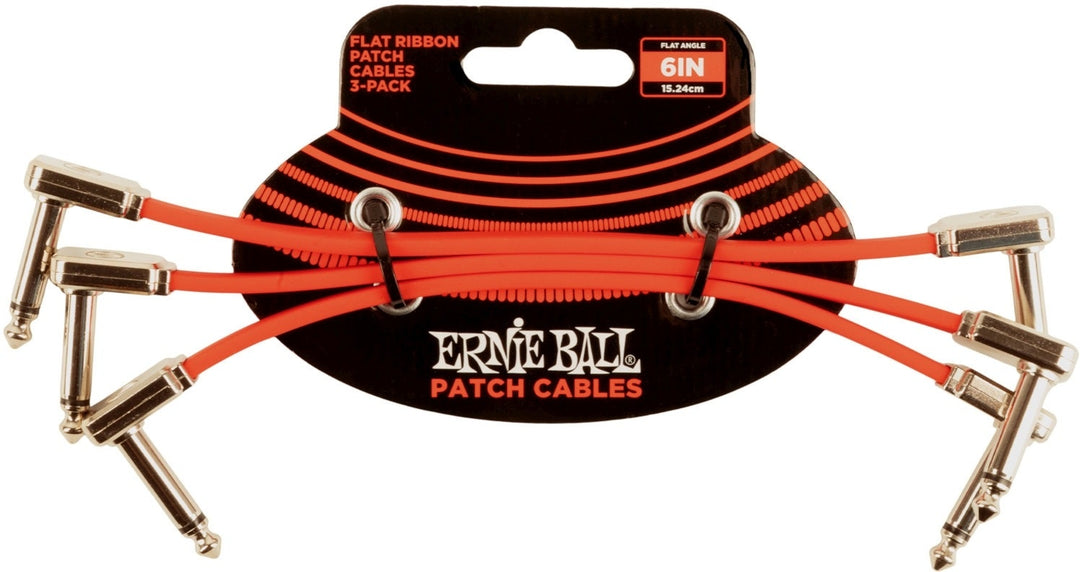 Ernie Ball-6402 Flat Patch Cable 15cm, Rojo. Paquete de 3