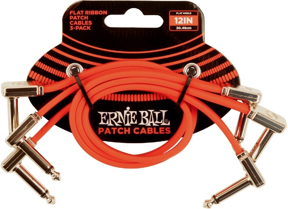 Ernie Ball-6403 Cable patch plano 30cm, rojo. Paquete de 3