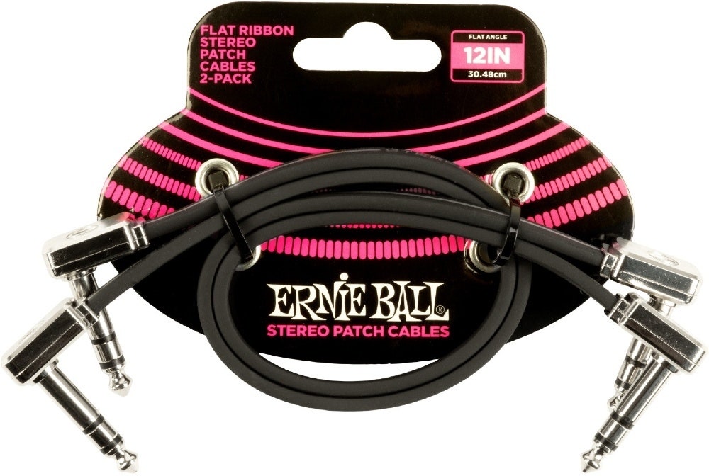 Ernie Ball-6405 Stereo (TRS) Cable de conexión plano, 30 cm. Paquete de 2