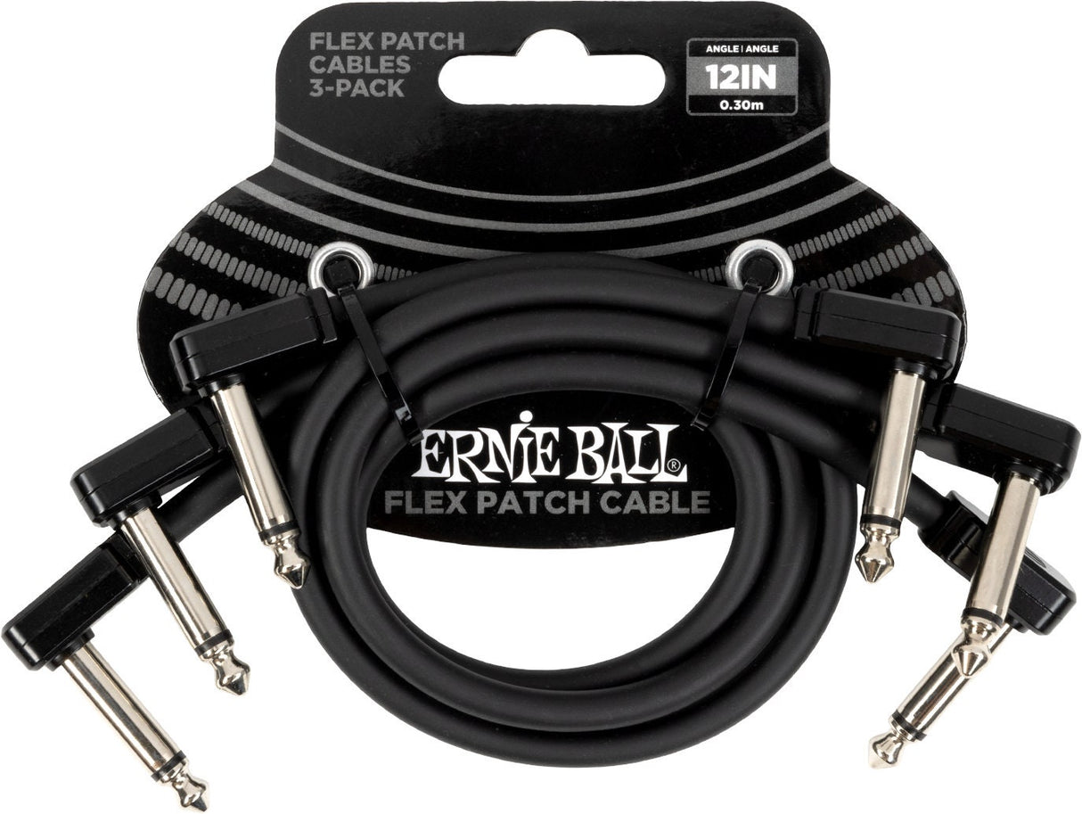 Ernie Ball 6445 Cable patch Flex Black 30cm pack de 3